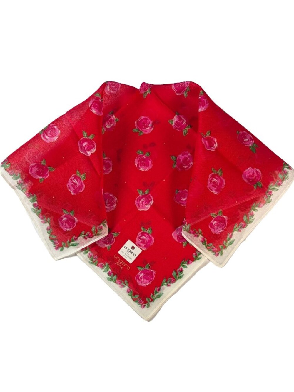 Vintage Emanuel Ungaro Paris Cotton Scarf | Red & Pink Roses | 18"